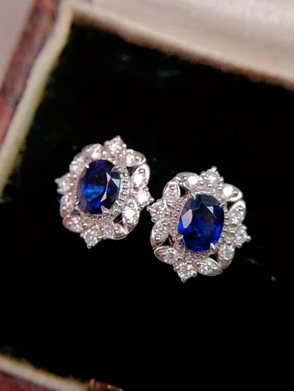 White Rhodium Blue Sapphire Post Earrings